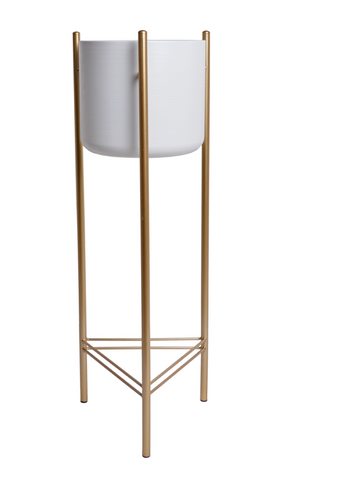 Baltos spalvos vazonas su aukso spalvos metalinėmis kojelėmis 81cm